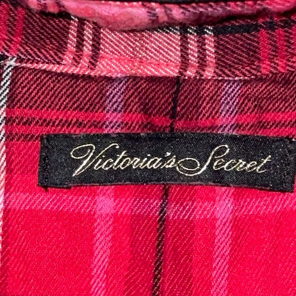 Victoria's Secret Plaid Flannel Pajama Romper Tie Red Black Pink Silver Size M - Picture 8 of 12